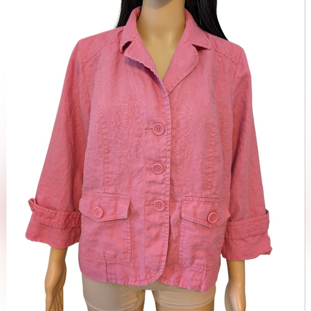 100% Linen Pink Jacket Petite Large